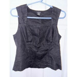 Sandra Black Square Neck Sleeveless Peplum Top Women's Size 10 Linen Blend